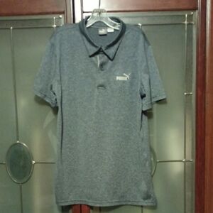 Boys Puma Dri Fit Marled Blue Polo Shirt Size L 14/16